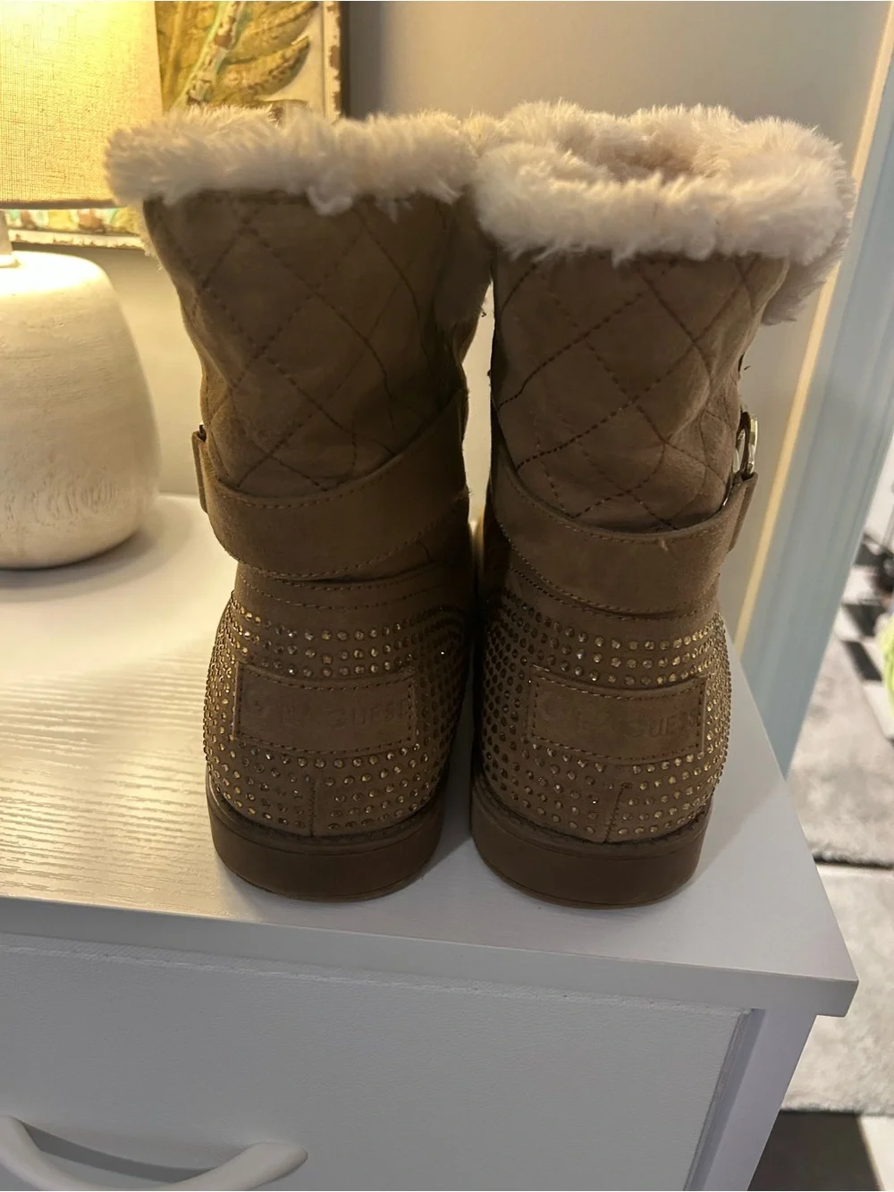 Guess Women's Quilted Faux-Fur Lined Winter Ankle Boots - Brown